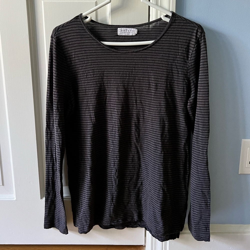 velvet by graham and spencer grey striped long sleeve size L